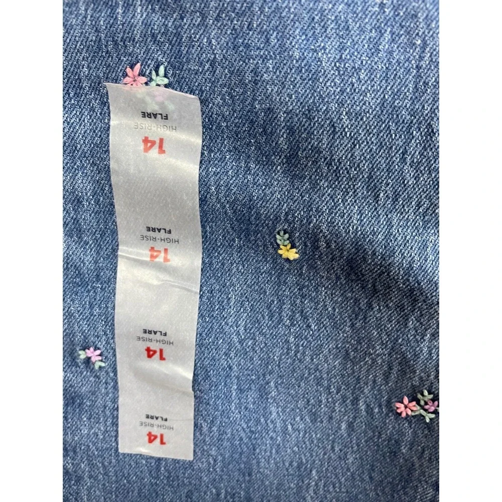 Old Navy‎ Girls High-Rise Flare Embroidered Floral Denim Jeans Blue Size 14 NWT